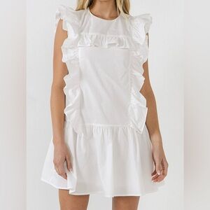 English Factory White Ruffled Mini Baby Doll Dress sz XS